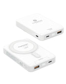 Batería portátil PowerPeak MagCharge blanca de 10000 mAh, con carga magnética y diseño elegante.