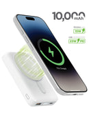Batería portátil PowerPeak MagCharge blanca de 10000 mAh, con carga magnética y diseño elegante.