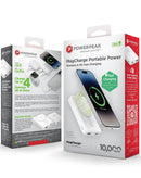 Batería portátil PowerPeak MagCharge blanca de 10000 mAh, con carga magnética y diseño elegante.