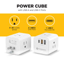 Bloque de energía Powerpeak 6in1 con 3 enchufes AC, 2 USB-A y 1 USB-C, color blanco.