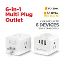 Bloque de energía Powerpeak 6in1 con 3 enchufes AC, 2 USB-A y 1 USB-C, color blanco.