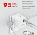 Bloque de energía Powerpeak 6in1 con 3 enchufes AC, 2 USB-A y 1 USB-C, color blanco.