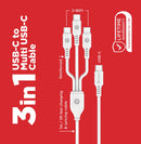 Puerto de carga PowerPeak Type-C a 3 Type-C blanco de 6 pies, ideal para múltiples dispositivos.