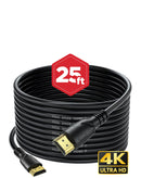 Cable HDMI PowerPeak 4K de 25 pies, negro, para conexión de alta definición.