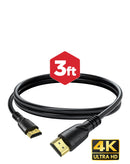 Cable HDMI PowerPeak 4K de 3 pies, negro, conectores dorados para alta velocidad y accesorios.