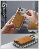 MagWallet Stand PowerPeak marrón de cuero, soporte plegable para smartphone.