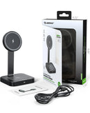 Cargador inalámbrico magnético Esoulk 2-en-1 negro de 15W, con base para teléfono y reloj.