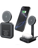 Cargador inalámbrico magnético Esoulk 2-en-1 negro de 15W, con base para teléfono y reloj.