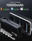 Batería externa Esoulk negra de 10000 mAh y 45W con cable retráctil incorporado, ideal para cargar dispositivos móviles.