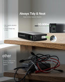 Batería externa Esoulk negra de 10000 mAh y 45W con cable retráctil incorporado, ideal para cargar dispositivos móviles.