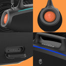 Altavoz inalámbrico Skullcandy Barrel Party negro, diseño robusto y asa de transporte para fiestas.