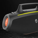 Altavoz inalámbrico Skullcandy Barrel Party negro, diseño robusto y asa de transporte para fiestas.