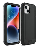 Funda protectora XBase Boulder heavy-duty MagSafe negra para iPhone 13/14, resistente y duradera.