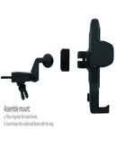 Soporte para auto PowerPeak ProMount con ventosa, base ajustable y brazos laterales para smartphones.