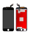 Pantalla aftermarket Plus negra para iPhone 6S con placa metálica, lista para repuesto y reparación.