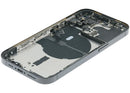 Tapa trasera usada iPhone 14 Pro Space Black A2659 con pequeñas piezas para reparación.