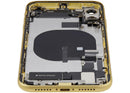 Tapa trasera amarilla usada OEM Grade B para iPhone 11 con puerto de carga y piezas pequeñas.