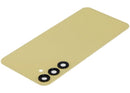 Tapa trasera amarilla "Personality Yellow" para Samsung Galaxy A25 5G (A256) con lente de cámara, repuesto sin logo.