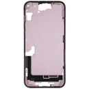 Chasis medio Apple iPhone 15 Plus A2847 usado, estructura plateada con pequeñas piezas de reparación.