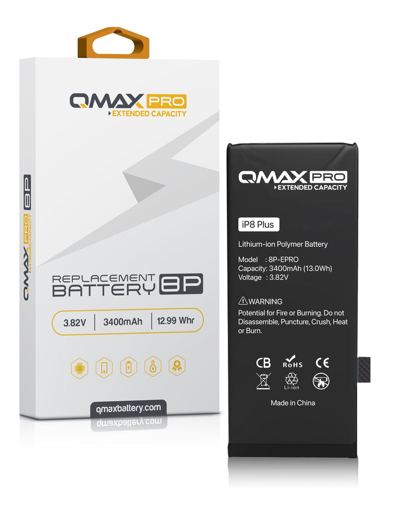 Encuentra la mejor batería QMAX Pro para iPhone 8 Plus en Quetzaltenango con capacidad extendida de 3400 mAh.