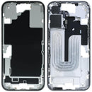 Chasis medio de iPhone 16 (A3081) blanco usado, con pequeñas piezas y marco, ideal para reparación.