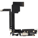 Puerto de carga usado iPhone 15 Pro Max Natural Titanium, cable flex y dock de carga para reparación.