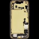 Chasis medio amarillo usado para iPhone 14 Plus con puerto de carga, ideal para reparación de repuesto.