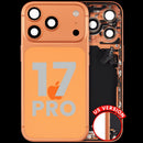 Tapa trasera Cosmic Orange usada para iPhone 17 Pro A3293, con flex y puerto de carga, ideal para reparación.