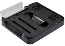 Soporte multifuncional negro para Nintendo Switch 2 con base de carga, ventiladores de enfriamiento y organizador de accesorios.