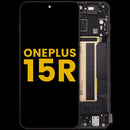 Pantalla OLED refurbished OnePlus 15R Charcoal Black con marco, ideal para reparación de display roto.