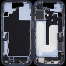 Chasis medio Mist Blue usado para iPhone 17, con puerto de carga USB-C, ideal para reparación de repuesto.