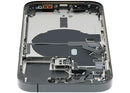 Tapa trasera usada iPhone 14 Pro Space Black A2659 con pequeñas piezas para reparación.