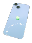 iPhone 14 azul seminuevo, 128GB, con pantalla y carcasa impecables, listo para usar.