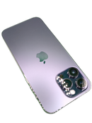 iPhone 14 Pro Max púrpura seminuevo, 256GB, libre de fábrica, grado A, frontal y trasera.