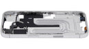 Marco medio blanco para iPhone 16 (A29xx) con botones de volumen y power, ideal para reparación de chasis.