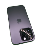 iPhone 14 Pro seminuevo negro, 128GB, con pantalla brillante y triple cámara trasera.