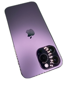 iPhone 14 Pro Max púrpura seminuevo, 256GB, libre de fábrica, con E-sim y batería al 82%.