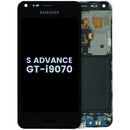 Pantalla LCD original Samsung Galaxy S Advance GT-i9070 negra, ideal para reparaciones de display.