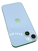 iPhone 14 seminuevo azul, 128GB, libre, grado 1, con 84% salud batería, certificado, E-sim.