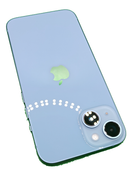 iPhone 14 seminuevo azul, libre, 128GB, con 100% batería, certificado, en perfecto estado.