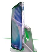 iPhone 13 Pro azul seminuevo, 128GB, libre de fábrica, certificado, con pantalla encendida y cámara triple.