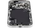 Tapa trasera plateada usada para iPhone 17 Pro Max, con puerto de carga flex y pequeñas piezas, versión global.