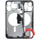 Marco medio azul titanio usado para iPhone 15 Pro Max, con puerto de carga flex y piezas pequeñas.