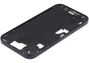 Chasis medio negro iPhone 16 (US) con botones de encendido y volumen, repuesto Aftermarket Plus para reparación.