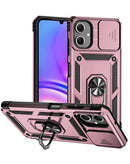 Protege tu Samsung Galaxy A07 con estilo con esta funda híbrida de doble capa en color oro rosado en Quetzaltenango.