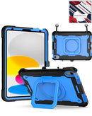 Funda de protección completa negra y azul para iPad con soporte cuadrado, compatible con varios modelos de Apple.