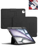 Case negro imantado a prueba de golpes para iPad Air/Pro 11", con soporte multi-ángulo y portapluma.