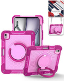 Funda rosa fuerte SlowBack para iPad Air 13 con soporte giratorio, correa de hombro y protección resistente.