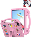 Estuche rosa antigolpes con manija para iPad Air 6, Air 7, Pro 13 y Pro 12.9, ideal para niños.