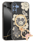 Funda negra lujo brillante con diamante y anillo mariposa para Samsung Galaxy A15 5G.